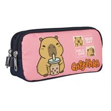 Capybara Kız Çocuk İki Bölmeli Kalem Çantası - Lacivert - Pembe - 5205