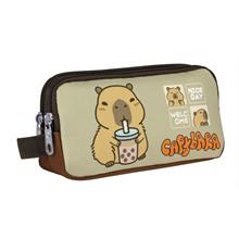 Capybara Erkek Çocuk İki Bölmeli Kalem Çantası - Kahverengi - Bej - 5202