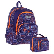 Kaukko Kids Oyun Temalı Erkek Çocuk Lacivert Turuncu Okul Çantası ve Beslenme Çanta Takımı