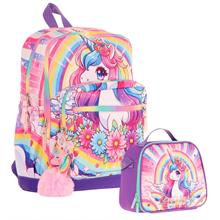 Kaukko Unicorn Baskılı Kız Çocuk Okul Çantası ve Thermo Beslenme Çantası Seti - Pembe Mor (L5249+L7249)
