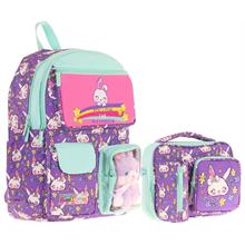 Kaukko Peluş Tavşanlı Mor Yeşil Kız ÇocukLar İçin Okul Çantası ve Beslenme Çantası Seti (L5242+L7242)