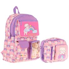 Kaukko Peluş Kedili Pembe Mor Kız ÇocukLar İçin Okul Çantası ve Beslenme Çantası Seti (L5241+L7241)