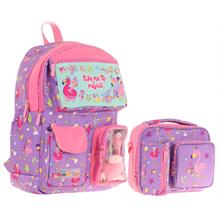 Kaukko Peluş Flamingolu Mor Pembe Kız ÇocukLar İçin Okul Çantası ve Beslenme Çantası Seti (L5240+L7240)
