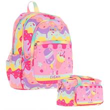 Kaukko Kids Kız Çocuk Okul Çantası ve Isı Yalıtımlı Beslenme Çantası Seti (L5232+L7232) Dondurma Baskılı - Pembe Sarı