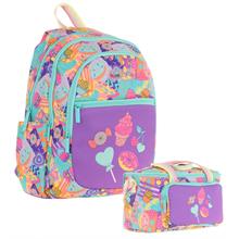 Kaukko Kids Kız Çocuk Okul Çantası ve Isı Yalıtımlı Beslenme Çantası Seti (L5231+L7231) Şekerleme Desenli - Yeşil Mor
