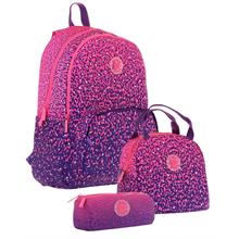 Kaukko Dots Mor Nokta Desenli Kız Çocuk Üçlü İlkokul ve Ortaokul Çanta Seti