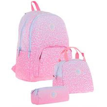 Kaukko Dots Pembe Nokta Desenli Kız Çocuk Üçlü İlkokul ve Ortaokul Çanta Seti