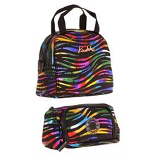 Kaukko Shine Zebra Desenli Siyah Çok Renkli Kız Çocuk Beslenme Çantası ve Kalem Çantası Seti