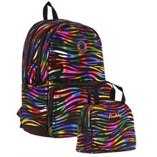 Kaukko Shine Zebra Desenli Siyah Çok Renkli Kız Çocuk Okul Sırt Çantası ve Beslenme Çantası Seti