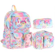 Kaukko Kids Kız Çocuk İlkokul Okul Çantası Seti - Peluş Unicornlu - Pembe (L5243+L7243+L8243)