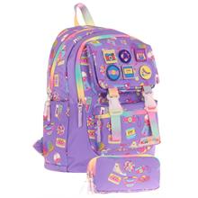 Kaukko Armalı Hobi Desenli Okul Çantası + Kalemlik Seti (L5238+L8238) Kız Çocuk - Mor