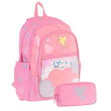 Kaukko Kids Kız Çocuk Okul Çantası ve Üç Bölmeli Kalemlik Seti (Pembe - Pullu Bulut ) - (L5218+L8218)