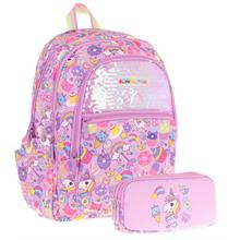 Kaukko Kids Kız Çocuk Okul Çantası ve Üç Bölmeli Kalemlik Seti (Lila - Pullu Sweet) - (L5215+L8215)