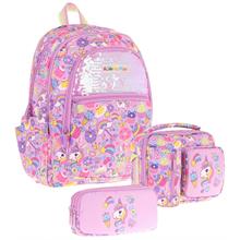 Kaukko Kids Kız Çocuk - Lila Pullu Sweet Desenli - Okul Çanta Seti (Sırt Çantası+Beslenme Çantası+Kalemlik)