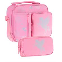 Kaukko Kids Kız Çocuk Pembe Bulut Desenli Üç Bölmeli Thermo Beslenme Çantası ve Kalemlik Seti (L7218+L8218)
