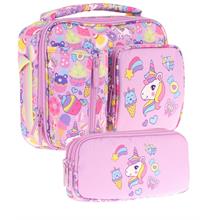 Kaukko Kids Kız Çocuk Lila Unicorn Üç Bölmeli Thermo Beslenme Çantası ve Kalemlik Seti (L7215+L8215)