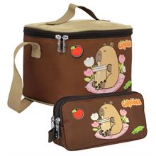Capybara Erkek Isı Yalıtımlı Beslenme Çantası ve Kalem Çantası Seti - Bej/Kahverengi - SETCPB5231