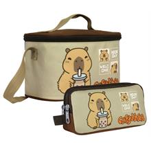 Capybara Erkek Isı Yalıtımlı Beslenme Çantası ve Kalem Çantası Seti - Kahverengi/Bej - SETCPB5201