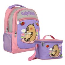 Capybara Kız Çocuk Okul Sırt Çantası ve Beslenme Çantası Seti - Mor - Pembe - SETCPB5233B