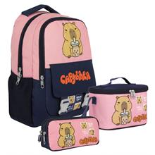 Capybara (Kız Çocuk - Lacivert - Pembe) İlkokul Üçlü Çanta Seti - SETCPB5203A