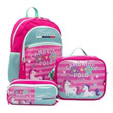 Cambridge Polo Club Minimal Unicorn Temalı 3 lü Kız Çocuk İlkokul Çanta Seti - Pembe - PLCAN2130