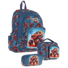 Kaukko Kids Erkek Çocuk Arazi Aracı Baskılı Üçlü Okul Çanta Seti(Okul Çantası+Beslenme Çantası+Kalemlik)