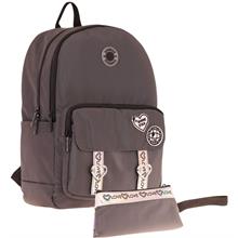 Kaukko Parlak Love Şeritli Gri Okul Çantası ve Cüzdan Tipi Kalemlik Seti (KK-K1842+KK-K2753)