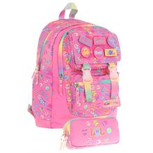 Kaukko Armalı Yazı Desenli Okul Çantası + Kalemlik Seti (L5237+L8237) Kız Çocuk - Pembe