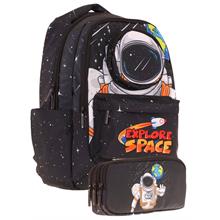 Kaukko Kids Toys Erkek Çocuk Siyah 3D Astronot Şekilli İlkokul Çantası ve Kalemlik Seti (L5253+L8253)