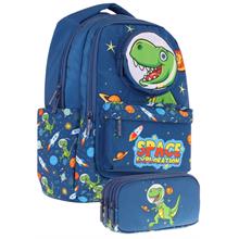 Kaukko Kids Toys Erkek Çocuk Lacivert 3D Dinazor Şekilli İlkokul Çantası ve Kalemlik Seti (L5252+L8252)