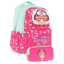 Kaukko Kids Toys Kız Çocuk Kırmızı Yeşil 3D Flamingo Şekilli İlkokul Çantası ve Kalemlik Seti (L5235+L8235)