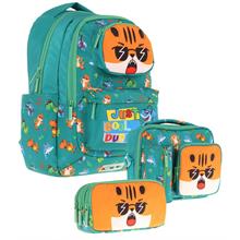 Kaukko Kids 3D Aslan Şekilli Erkek Çocuk Üçlü Okul Çantası Seti/Takımı - Yeşil (L5254+L7254+L8254)