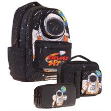 Kaukko Kids 3D Astronot Şekilli Erkek Çocuk Üçlü Okul Çantası Seti/Takımı - Siyah (L5253+L7253+L8253)