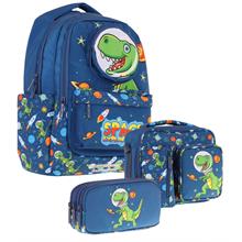 Kaukko Kids 3D Dinazor Şekilli Erkek Çocuk Üçlü Okul Çantası Seti/Takımı - Lacivert (L5252+L7252+L8252)