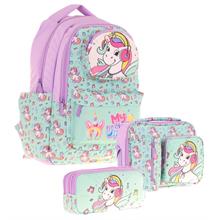 Kaukko Kids 3D Unicorn Şekilli Kız Çocuk Üçlü Okul Çantası Seti/Takımı - Turkuaz (L5234+L7234+L8234)