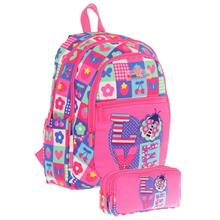 Kaukko Kız Çocuk Dört Gözlü Okul Çantası ve Üç Gözlü Kalem Çantası Seti - Pembe Mavi - Love (L5229+L8229)