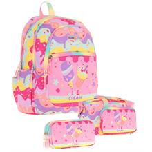 Kaukko Kids Üçlü Kız Çocuk İlkokul Okul Çantası Seti (L5232+L7232+L8232) Pembe Sarı - Dondurma Baskılı