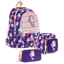 Kaukko Kids Üçlü Kız Çocuk İlkokul Okul Çantası Seti (L5228+L7228+L8228) Mor - Kauçuk Unicorn