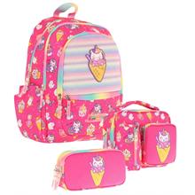 Kaukko Kids Üçlü Kız Çocuk İlkokul Okul Çantası Seti (L5227+L7227+L8227) Pembe - Kauçuk Dondurma