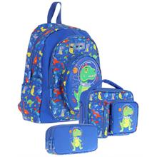 Kaukko Kids Kız Çocuklara Özel (Mavi Yeşil - 3D Dinazor Detaylı) Üçlü Okul Çantası Seti