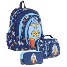 Kaukko Kids Kız Çocuklara Özel (Lacivert - Roket Detaylı) Üçlü Okul Çantası Seti