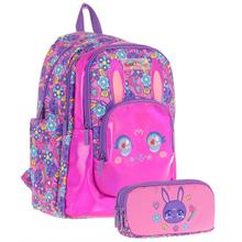 Kaukko Kids Kız Çocuklar İçin Sırt Çantası ve Kalemlik Seti - Tavşan Şekilli - Mor Pembe - (L5220+L8220)