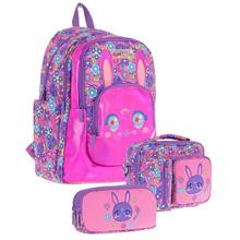 Kaukko Kids Tavşan Şekilli (Mor Pembe) Kız Çocuk Üçlü İlkokul Okul Çantası Seti