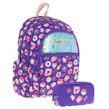 Kaukko Kids Kız Çocuk Okul Çantası ve Üç Bölmeli Kalemlik Seti (Mor - Pullu Şekerleme) - (L5216+L8216)