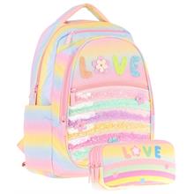Kaukko Kids Simli Pullu Love Baskılı Kız Çocuk Okul Çantası ve Üç Gözlü Kalem Çantası Seti (L5214+L8214)