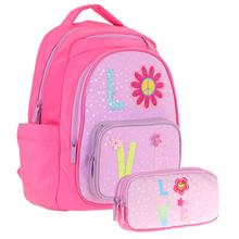 Kaukko Kids Simli Love Desenli Kız Çocuk Okul Çantası ve Üç Gözlü Kalem Çantası Seti (L5211+L8211)
