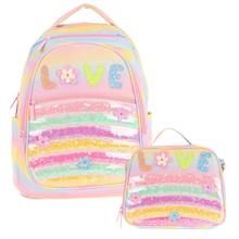 Kaukko Kids Dört Bölmeli Okul Çantası ve Beslenme Çantası Seti - Simli Pullu Love Baskılı - Kız Çocuk (L5214+L7214)