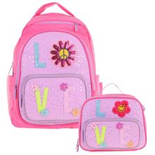 Kaukko Kids Dört Bölmeli Okul Çantası ve Beslenme Çantası Seti - Simli Love Desenli - Kız Çocuk (L5211+L7211)
