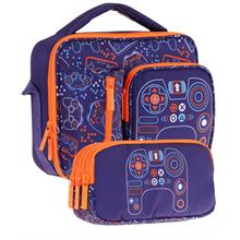 Kaukko Kids Erkek Çocuk Lacivert Turuncu Oyun Temalı Üç Bölmeli Thermo Beslenme Çantası ve Kalemlik Seti (L7281+L8281)