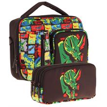Kaukko Kids Erkek Çocuk Siyah Yeşil Gergedan Üç Bölmeli Thermo Beslenme Çantası ve Kalemlik Seti (L7263+L8263)